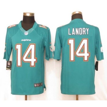 Dolphins #14 Jarvis Landry Aqua Green Team Color Men's Stitched NFL Limited Jersey Dolphins #14 Jarvis Landry Aqua Green Team Color Men's Stitched NFL Limited Jersey
