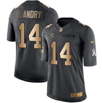 Dolphins #14 Jarvis Landry Black Men's Stitched NFL Limited Gold Salute To Service Jersey Dolphins #14 Jarvis Landry Black Men's Stitched NFL Limited Gold Salute To Service Jersey