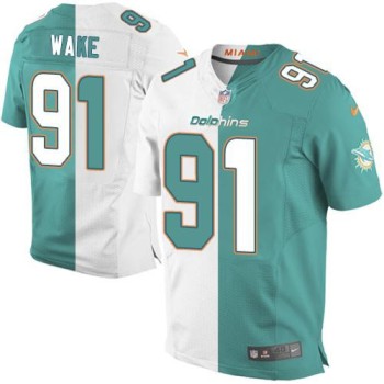 Dolphins #91 Cameron Wake Aqua Green/White Men's Stitched NFL Elite Split Jersey Dolphins #91 Cameron Wake Aqua Green/White Men's Stitched NFL Elite Split Jersey
