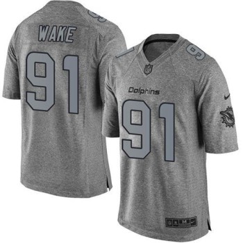 Dolphins #91 Cameron Wake Gray Men's Stitched NFL Limited Gridiron Gray Jersey Dolphins #91 Cameron Wake Gray Men's Stitched NFL Limited Gridiron Gray Jersey