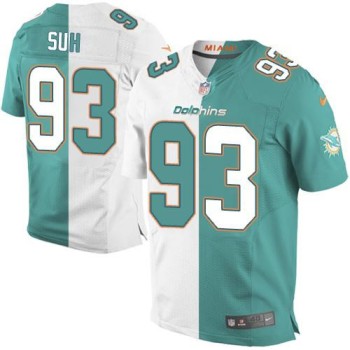 Dolphins #93 Ndamukong Suh Aqua Green/White Men's Stitched NFL Elite Split Jersey Dolphins #93 Ndamukong Suh Aqua Green/White Men's Stitched NFL Elite Split Jersey