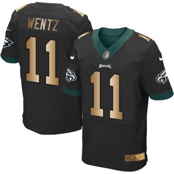 Eagles #11 Carson Wentz Black Alternate Men's Stitched NFL New Elite Gold Jersey Eagles #11 Carson Wentz Black Alternate Men's Stitched NFL New Elite Gold Jersey