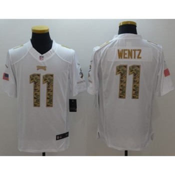 Eagles #11 Carson Wentz White Men's Stitched NFL Limited Salute to Service Jersey Eagles #11 Carson Wentz White Men's Stitched NFL Limited Salute to Service Jersey