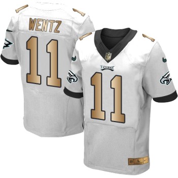 Eagles #11 Carson Wentz White Men's Stitched NFL New Elite Gold Jersey Eagles #11 Carson Wentz White Men's Stitched NFL New Elite Gold Jersey