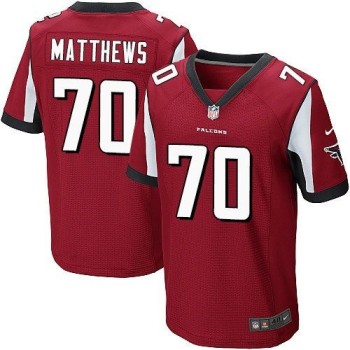 Falcons #70 Jake Matthews Red Team Color Men's Stitched NFL Elite Jersey