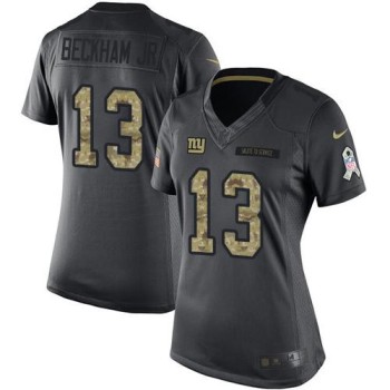Giants #13 Odell Beckham Jr Black Women's Stitched NFL Limited 2016 Salute to Service Jersey