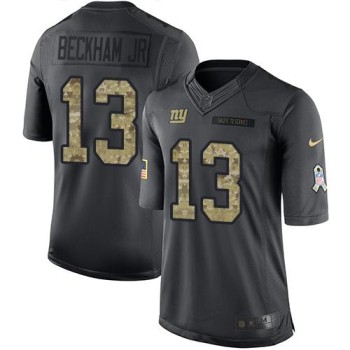 Giants #13 Odell Beckham Jr Black Youth Stitched NFL Limited 2016 Salute to Service Jersey
