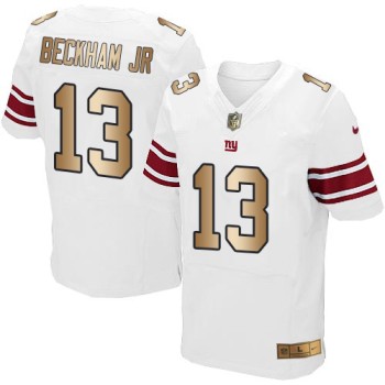 Giants #13 Odell Beckham Jr White Men's Stitched NFL Elite Gold Jersey