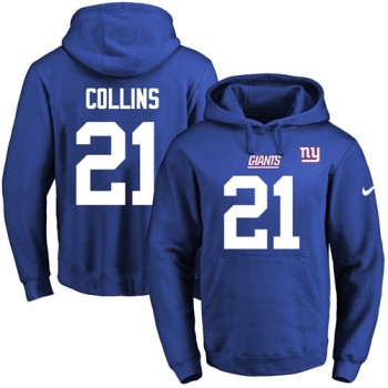 Giants #21 Landon Collins Royal Blue Name & Number Pullover NFL Hoodie