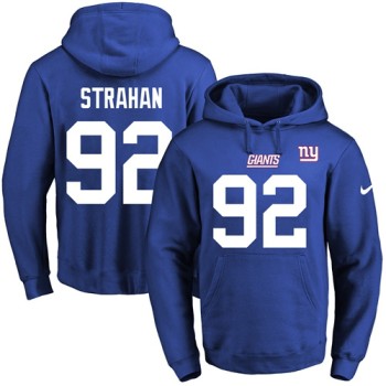 Giants #92 Michael Strahan Royal Blue Name & Number Pullover NFL Hoodie