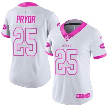 Jets #25 Calvin Pryor White/Pink Women's Stitched NFL Limited Rush Fashion Jersey Jets #25 Calvin Pryor White/Pink Women's Stitched NFL Limited Rush Fashion Jersey