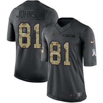 Lions #81 Calvin Johnson Black Youth Stitched NFL Limited 2016 Salute to Service Jersey