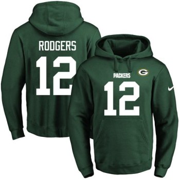 Packers #12 Aaron Rodgers Green Name & Number Pullover NFL Hoodie