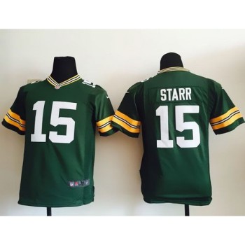 Packers #15 Bart Starr Green Team Color Youth Stitched NFL Elite Jersey