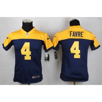 Packers #4 Brett Favre Navy Blue Alternate Youth Stitched NFL New Elite Jersey