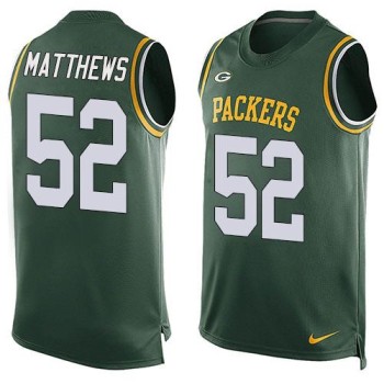 Packers #52 Clay Matthews Green Team Color Men's Stitched NFL Limited Tank Top Jersey Packers #52 Clay Matthews Green Team Color Men's Stitched NFL Limited Tank Top Jersey