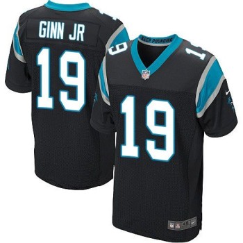 Panthers #19 Ted Ginn Jr Black Team Color Men's Stitched NFL Elite Jersey
