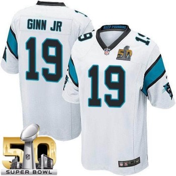 Panthers #19 Ted Ginn Jr White Super Bowl 50 Youth Stitched NFL Elite Jersey