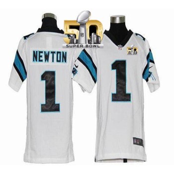 Panthers #1 Cam Newton White Super Bowl 50 Youth Stitched NFL Elite Jersey