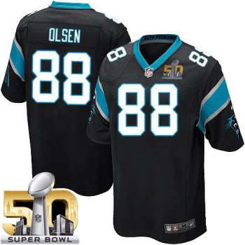 Panthers #88 Greg Olsen Black Team Color Super Bowl 50 Youth Stitched NFL Elite Jersey