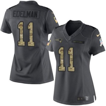 Patriots #11 Julian Edelman Black Women's Stitched NFL Limited 2016 Salute to Service Jersey