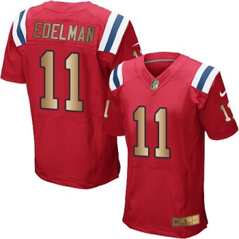 Patriots #11 Julian Edelman Red Alternate Men's Stitched NFL Elite Gold Jersey