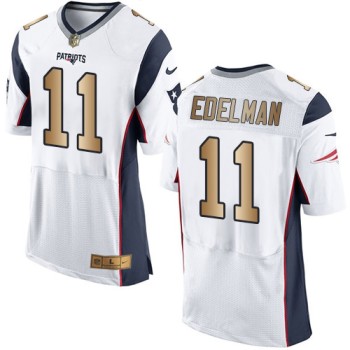 Patriots #11 Julian Edelman White Men's Stitched NFL New Elite Gold Jersey
