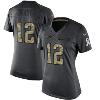 Patriots #12 Tom Brady Black Women's Stitched NFL Limited 2016 Salute to Service Jersey
