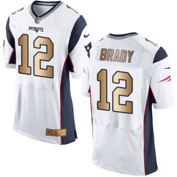 Patriots #12 Tom Brady White Men's Stitched NFL New Elite Gold Jersey