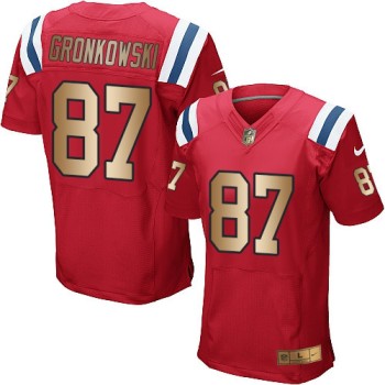 Patriots #87 Rob Gronkowski Red Alternate Men's Stitched NFL Elite Gold Jersey Patriots #87 Rob Gronkowski Red Alternate Men's Stitched NFL Elite Gold Jersey