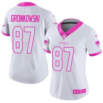 Patriots #87 Rob Gronkowski White/Pink Women's Stitched NFL Limited Rush Fashion Jersey