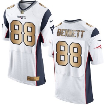 Patriots #88 Martellus Bennett White Men's Stitched NFL New Elite Gold Jersey