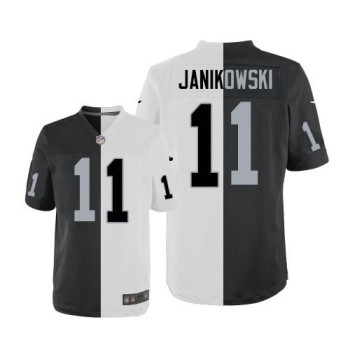 Raiders #11 Sebastian Janikowski White/Black Men's Stitched NFL Elite Split Jersey Raiders #11 Sebastian Janikowski White/Black Men's Stitched NFL Elite Split Jersey