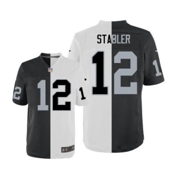 Raiders #12 Kenny Stabler White/Black Men's Stitched NFL Elite Split Jersey Raiders #12 Kenny Stabler White/Black Men's Stitched NFL Elite Split Jersey