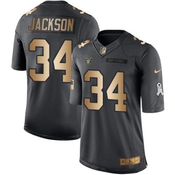 Raiders #34 Bo Jackson Black Men's Stitched NFL Limited Gold Salute To Service Jersey
