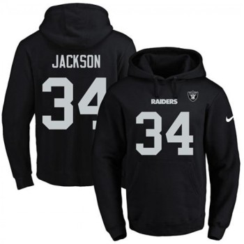 Raiders #34 Bo Jackson Black Name & Number Pullover NFL Hoodie