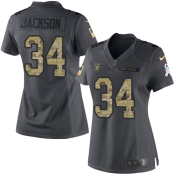 Raiders #34 Bo Jackson Black Women's Stitched NFL Limited 2016 Salute to Service Jersey Raiders #34 Bo Jackson Black Women's Stitched NFL Limited 2016 Salute to Service Jersey