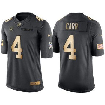 Raiders #4 Derek Carr Black Men's Stitched NFL Limited Gold Salute To Service Jersey Raiders #4 Derek Carr Black Men's Stitched NFL Limited Gold Salute To Service Jersey