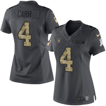 Raiders #4 Derek Carr Black Women's Stitched NFL Limited 2016 Salute to Service Jersey Raiders #4 Derek Carr Black Women's Stitched NFL Limited 2016 Salute to Service Jersey