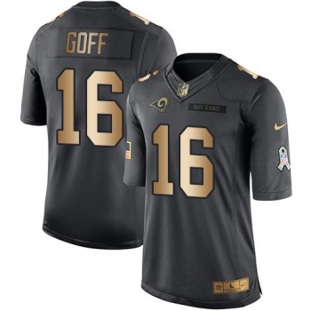 Rams #16 Jared Goff Black Men's Stitched NFL Limited Gold Salute To Service Jersey Rams #16 Jared Goff Black Men's Stitched NFL Limited Gold Salute To Service Jersey