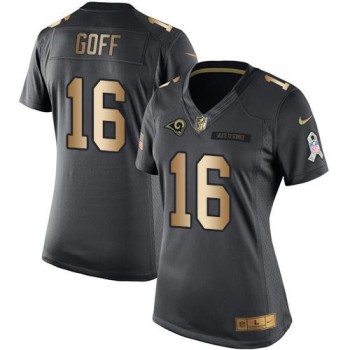 Rams #16 Jared Goff Black Women's Stitched NFL Limited Gold Salute to Service Jersey Rams #16 Jared Goff Black Women's Stitched NFL Limited Gold Salute to Service Jersey