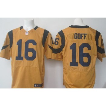 Rams #16 Jared Goff Gold Men's Stitched NFL Elite Rush Jersey Rams #16 Jared Goff Gold Men's Stitched NFL Elite Rush Jersey