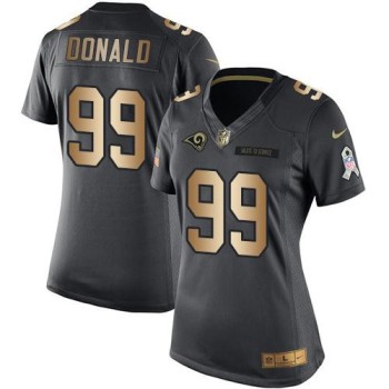 Rams #99 Aaron Donald Black Women's Stitched NFL Limited Gold Salute to Service Jersey Rams #99 Aaron Donald Black Women's Stitched NFL Limited Gold Salute to Service Jersey