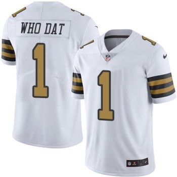 Saints #1 Who Dat White Men's Stitched NFL Limited Rush Jersey