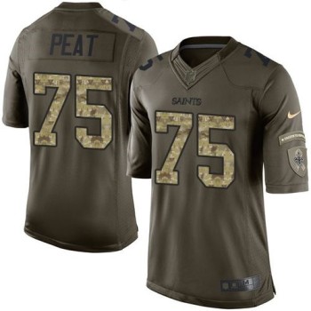 Saints #75 Andrus Peat Green Youth Stitched NFL Limited Salute to Service Jersey
