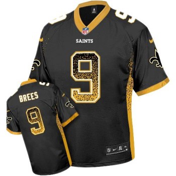 Saints #9 Drew Brees Black Team Color Youth Stitched NFL Elite Drift Fashion Jersey