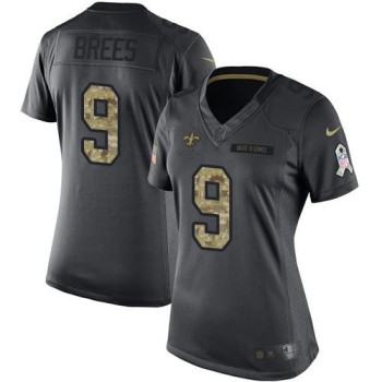 Saints #9 Drew Brees Black Women's Stitched NFL Limited 2016 Salute to Service Jersey