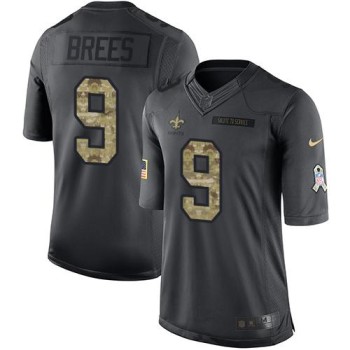 Saints #9 Drew Brees Black Youth Stitched NFL Limited 2016 Salute to Service Jersey