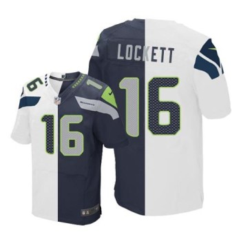 Seahawks #16 Tyler Lockett White/Steel Blue Men's Stitched NFL Elite Split Jersey Seahawks #16 Tyler Lockett White/Steel Blue Men's Stitched NFL Elite Split Jersey