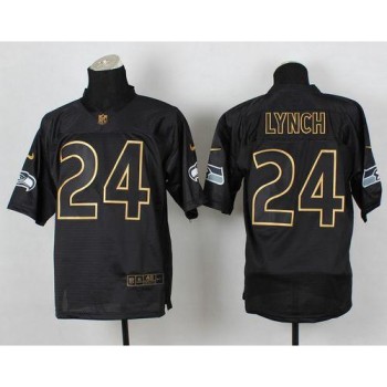 Seahawks #24 Marshawn Lynch Black Gold No. Fashion Men's Stitched NFL Elite Jersey
